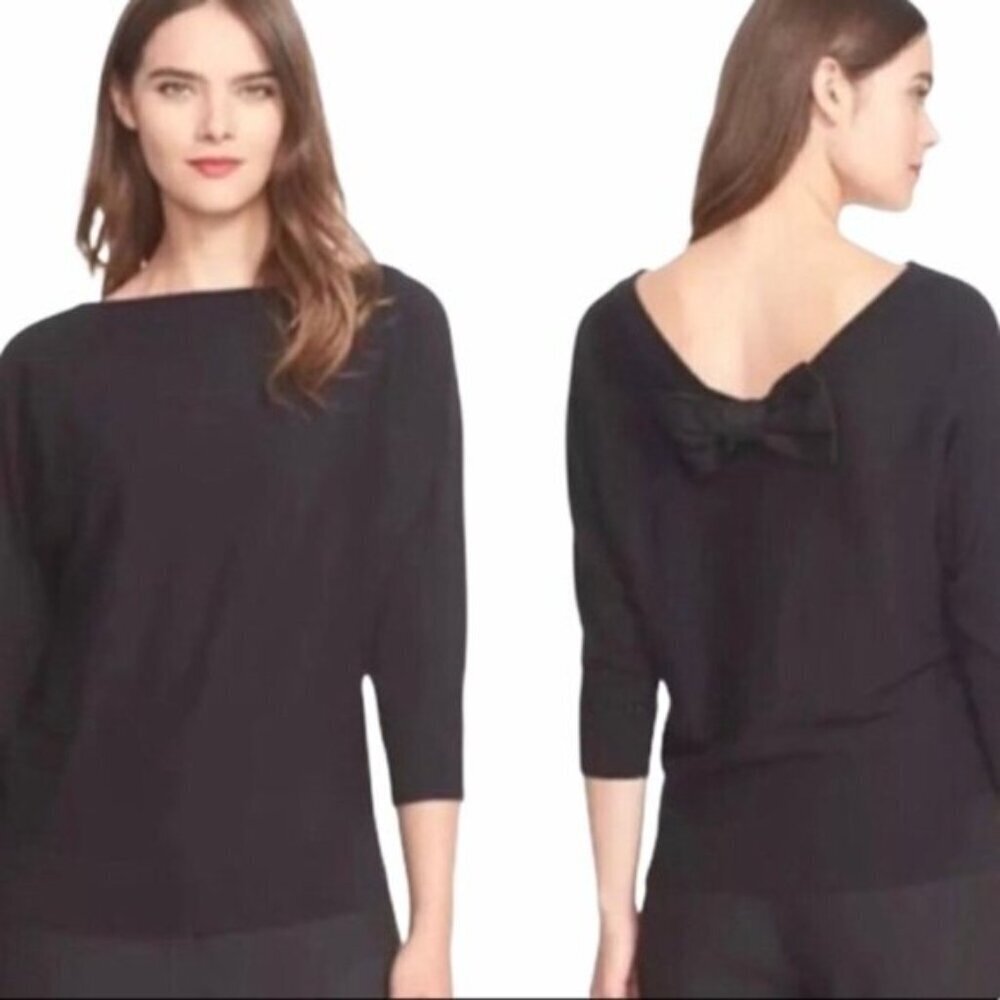 Kate Spade Women's Medium Bow Back Black 3/4 Sleeve Pullover Sweater Romantic